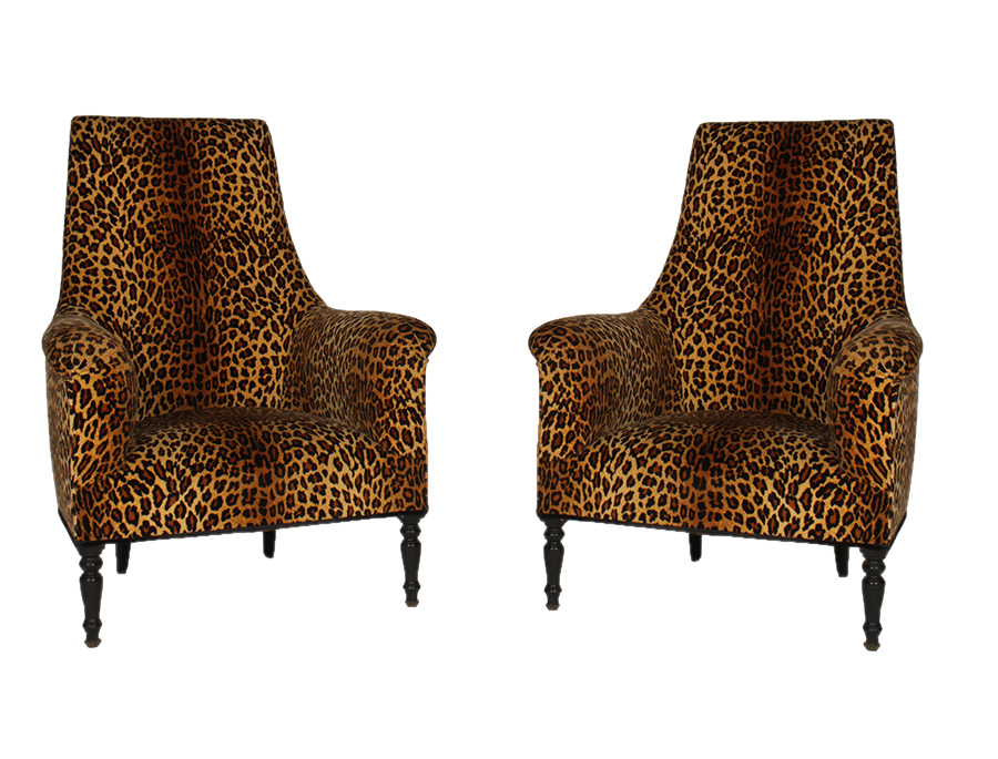 Pair Of Napoleon 3rd Leopard Print Club Chairs Modernism